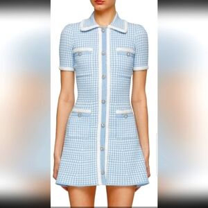 Self-Portrait Blue and White Tweed Mini Dress